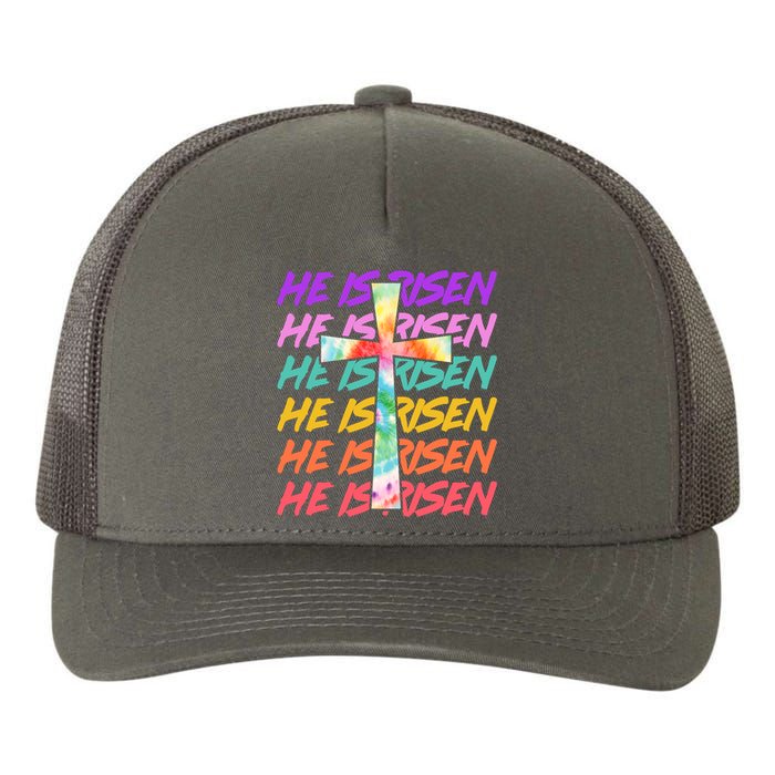 Easter He Is Risen Tie Dye Cross Yupoong Adult 5-Panel Trucker Hat