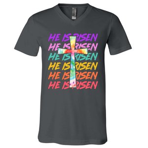 Easter He Is Risen Tie Dye Cross V-Neck T-Shirt