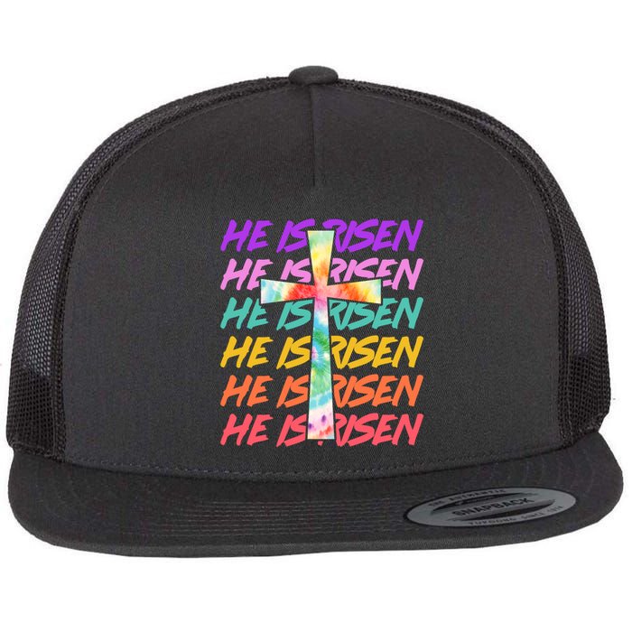 Easter He Is Risen Tie Dye Cross Flat Bill Trucker Hat