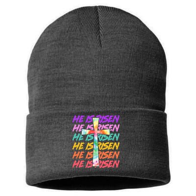 Easter He Is Risen Tie Dye Cross Sustainable Knit Beanie