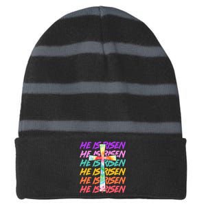 Easter He Is Risen Tie Dye Cross Striped Beanie with Solid Band