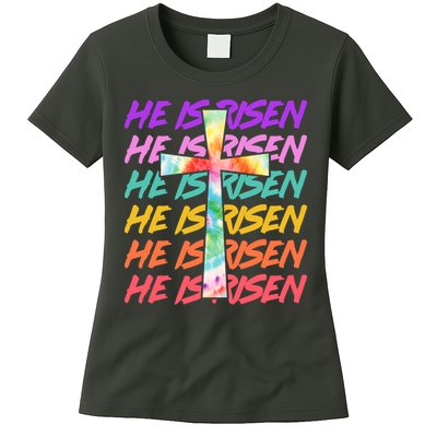 Easter He Is Risen Tie Dye Cross Womens T-Shirt
