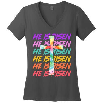 Easter He Is Risen Tie Dye Cross Women's V-Neck T-Shirt