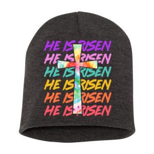 Easter He Is Risen Tie Dye Cross Short Acrylic Beanie