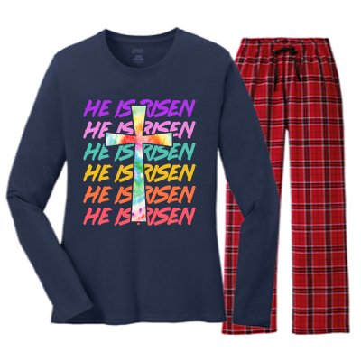 Easter He Is Risen Tie Dye Cross Women's Long Sleeve Flannel Pajama Set 