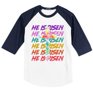 Easter He Is Risen Tie Dye Cross Baseball Sleeve Shirt