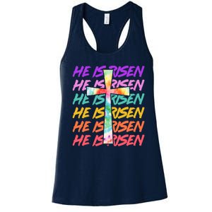 Easter He Is Risen Tie Dye Cross Women's Racerback Tank