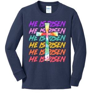 Easter He Is Risen Tie Dye Cross Kids Long Sleeve Shirt