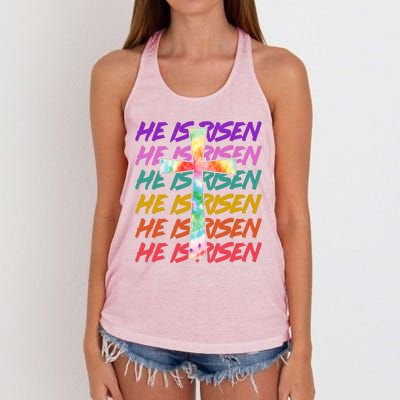 Easter He Is Risen Tie Dye Cross Women's Knotted Racerback Tank