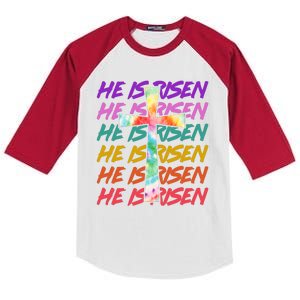 Easter He Is Risen Tie Dye Cross Kids Colorblock Raglan Jersey