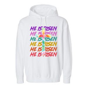 Easter He Is Risen Tie Dye Cross Garment-Dyed Fleece Hoodie