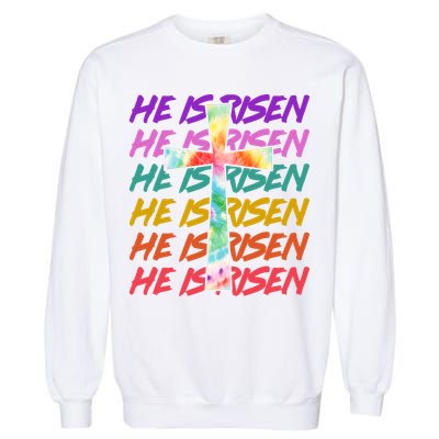 Easter He Is Risen Tie Dye Cross Garment-Dyed Sweatshirt