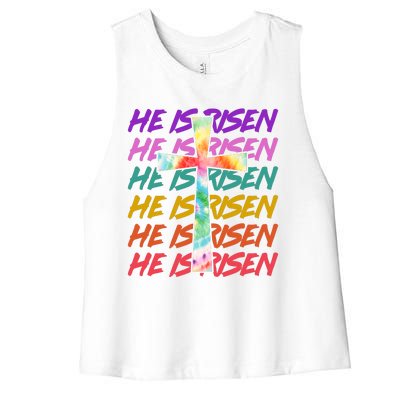 Easter He Is Risen Tie Dye Cross Women's Racerback Cropped Tank