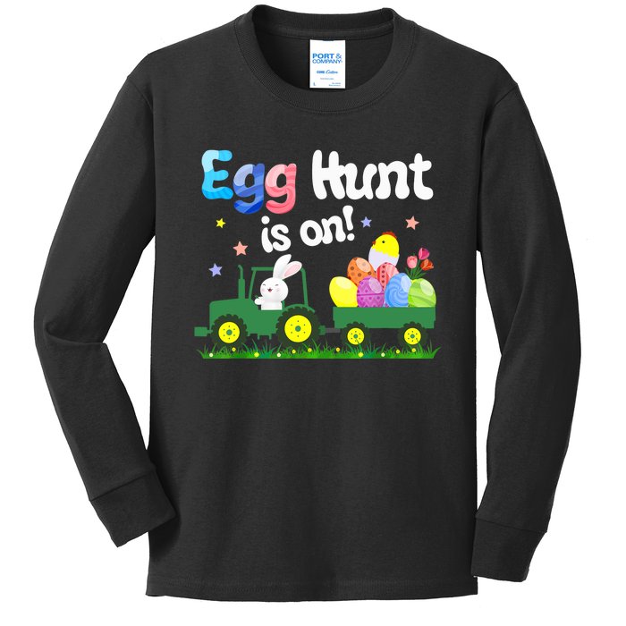 Egg Hunt Is On Tractor Funny Easter Bunny Boy Kids Long Sleeve Shirt