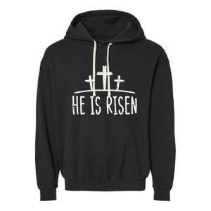 Easter He Is Risen Cross Religious Christian Garment-Dyed Fleece Hoodie