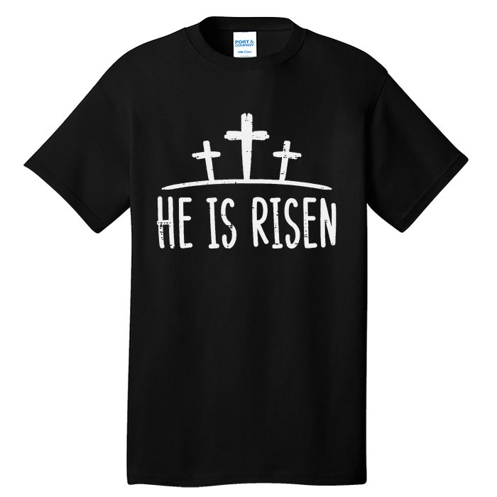 Easter He Is Risen Cross Religious Christian Tall T-Shirt