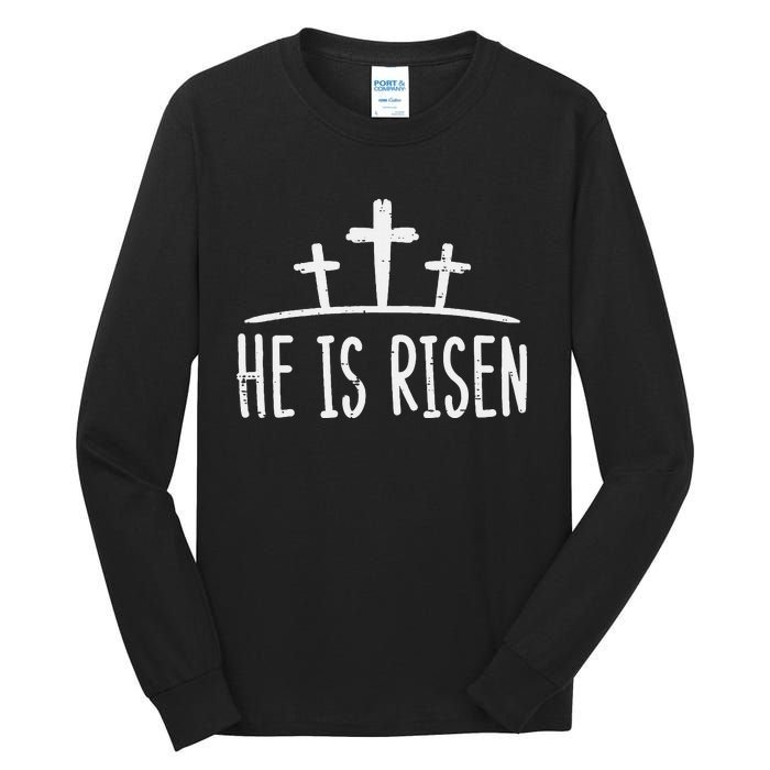 Easter He Is Risen Cross Religious Christian Tall Long Sleeve T-Shirt