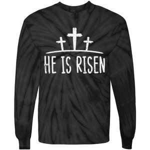 Easter He Is Risen Cross Religious Christian Tie-Dye Long Sleeve Shirt