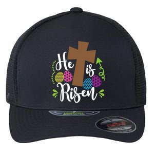 Easter He Is Risen Cross Flexfit Unipanel Trucker Cap