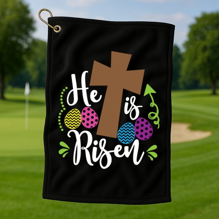 Easter He Is Risen Cross Golf Towel