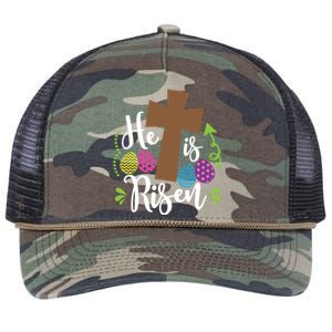 Easter He Is Risen Cross Retro Rope Trucker Hat Cap