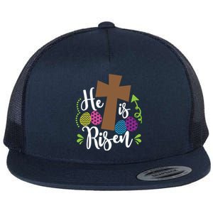 Easter He Is Risen Cross Flat Bill Trucker Hat