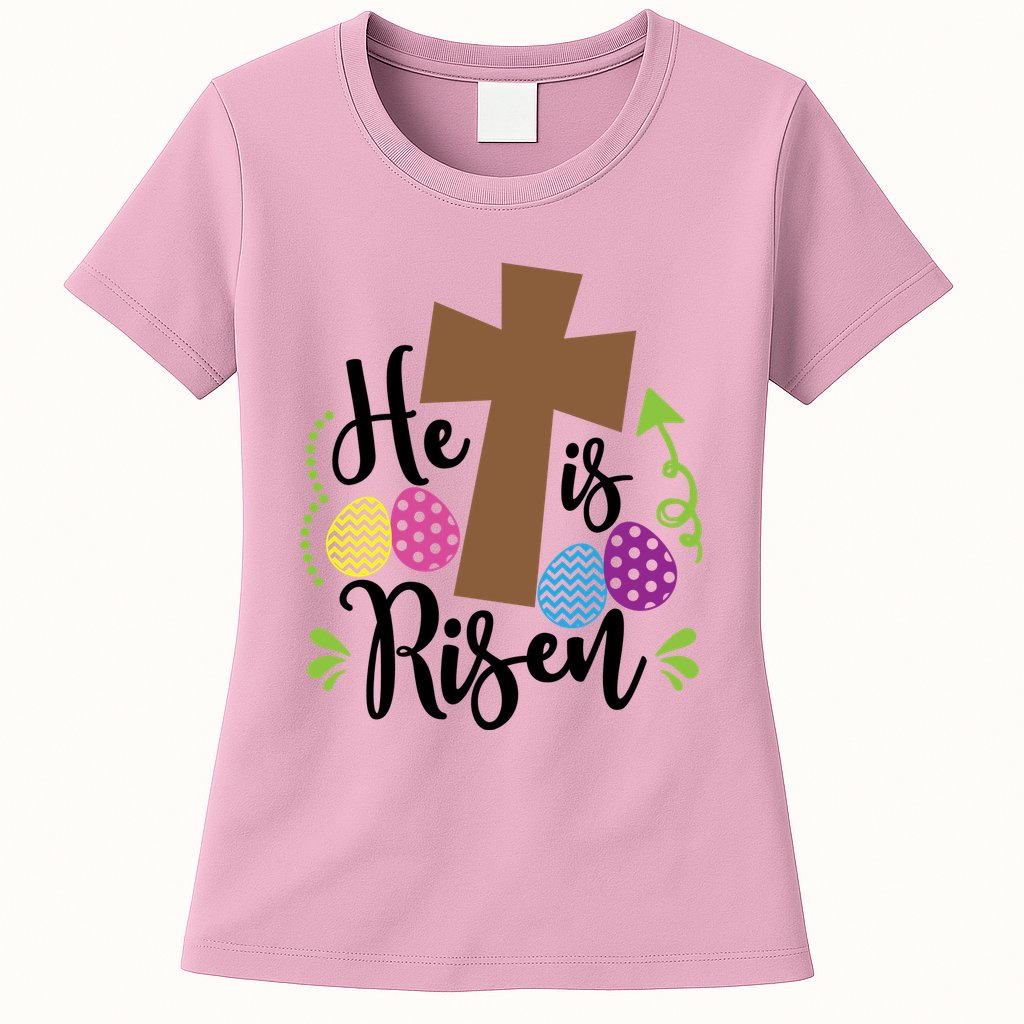 Easter He Is Risen Cross Womens T-Shirt