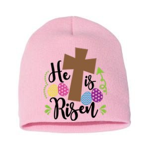 Easter He Is Risen Cross Short Acrylic Beanie