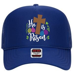 Easter He Is Risen Cross High Crown Mesh Back Trucker Hat