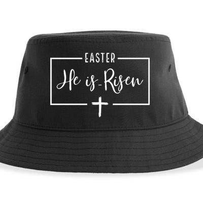 Easter He Is Risen Cross Christianity Sustainable Bucket Hat