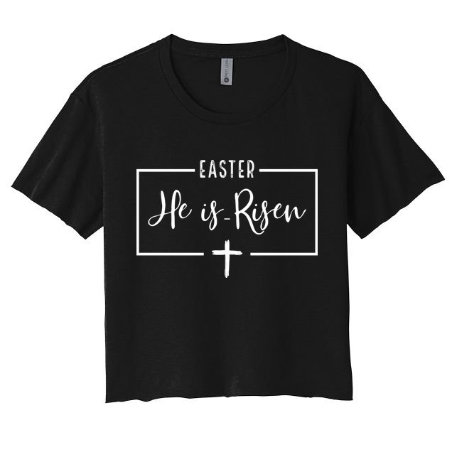 Easter He Is Risen Cross Christianity Crop Top