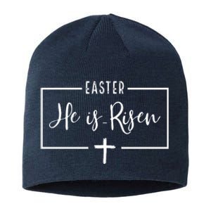 Easter He Is Risen Cross Christianity Sustainable Beanie