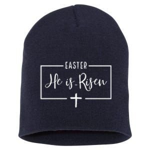 Easter He Is Risen Cross Christianity Short Acrylic Beanie