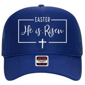 Easter He Is Risen Cross Christianity High Crown Mesh Back Trucker Hat