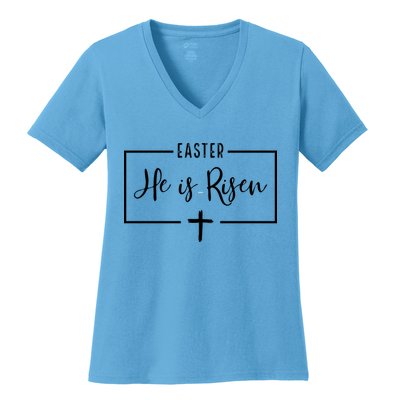 Easter He Is Risen Cross Christianity Women's V-Neck T-Shirt