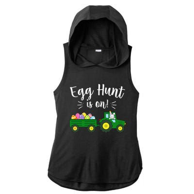 Egg Hunt Is On Tractor Easter Bunny rabbit Ladies PosiCharge Tri-Blend Wicking Draft Hoodie Tank