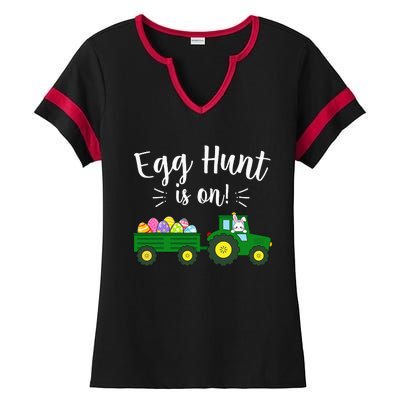 Egg Hunt Is On Tractor Easter Bunny rabbit Ladies Halftime Notch Neck Tee