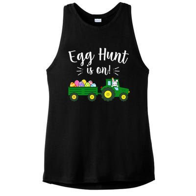 Egg Hunt Is On Tractor Easter Bunny rabbit Ladies PosiCharge Tri-Blend Wicking Tank