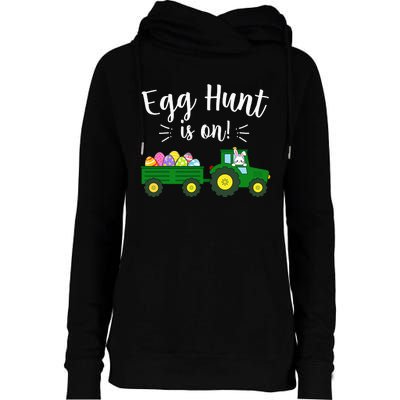 Egg Hunt Is On Tractor Easter Bunny rabbit Womens Funnel Neck Pullover Hood