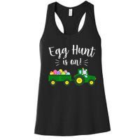 Egg Hunt Is On Tractor Easter Bunny rabbit Women's Racerback Tank