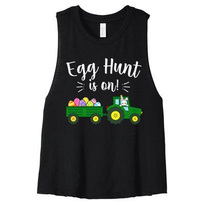 Egg Hunt Is On Tractor Easter Bunny rabbit Women's Racerback Cropped Tank