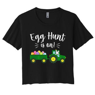 Egg Hunt Is On Tractor Easter Bunny rabbit Women's Crop Top Tee