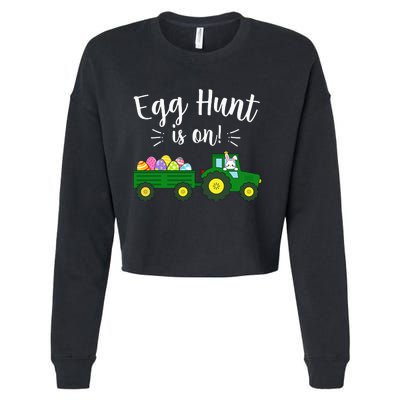 Egg Hunt Is On Tractor Easter Bunny rabbit Cropped Pullover Crew