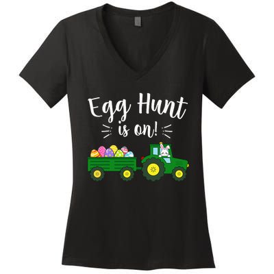 Egg Hunt Is On Tractor Easter Bunny rabbit Women's V-Neck T-Shirt