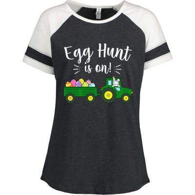 Egg Hunt Is On Tractor Easter Bunny rabbit Enza Ladies Jersey Colorblock Tee