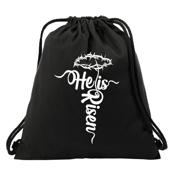 Easter He Is Risen Jesus Crown Of Thorns Cross Drawstring Bag