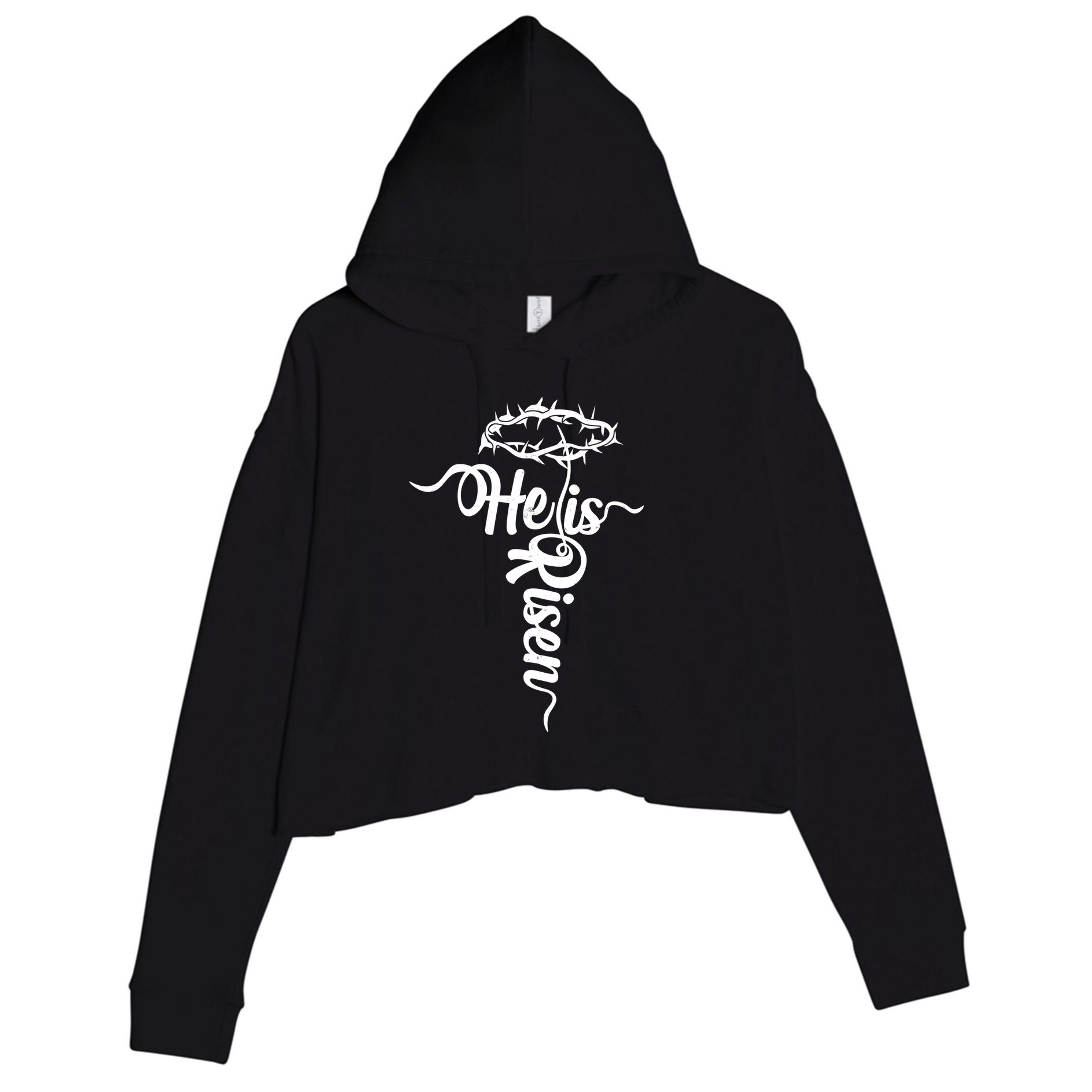 Easter He Is Risen Jesus Crown Of Thorns Cross Crop Fleece Hoodie
