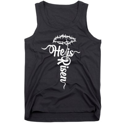 Easter He Is Risen Jesus Crown Of Thorns Cross Tank Top