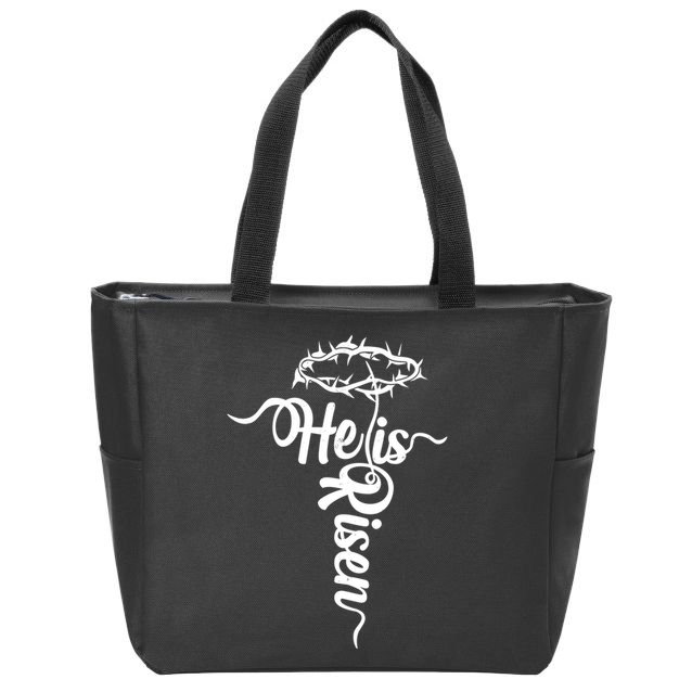 Easter He Is Risen Jesus Crown Of Thorns Cross Zip Tote Bag