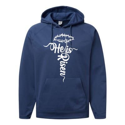 Easter He Is Risen Jesus Crown Of Thorns Cross Performance Fleece Hoodie